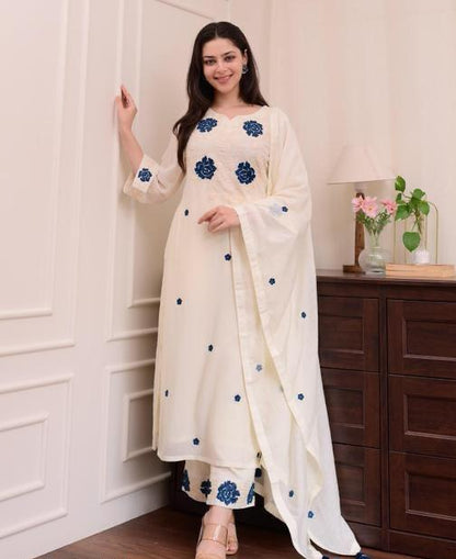 Aishani Women's Elegant Embroidered Kurta Set with Dupatta – 3-Piece Ethnic Wear